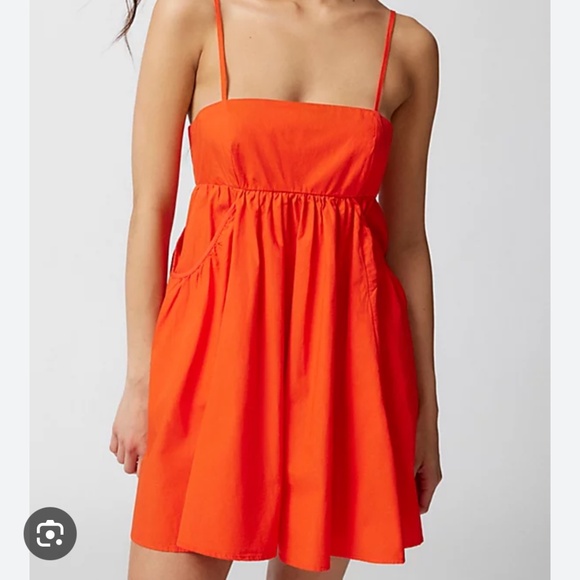 Urban Outfitters Theodora Mini Dress Poplin Cotton Orange Adjustable Tie Back - Picture 11 of 11